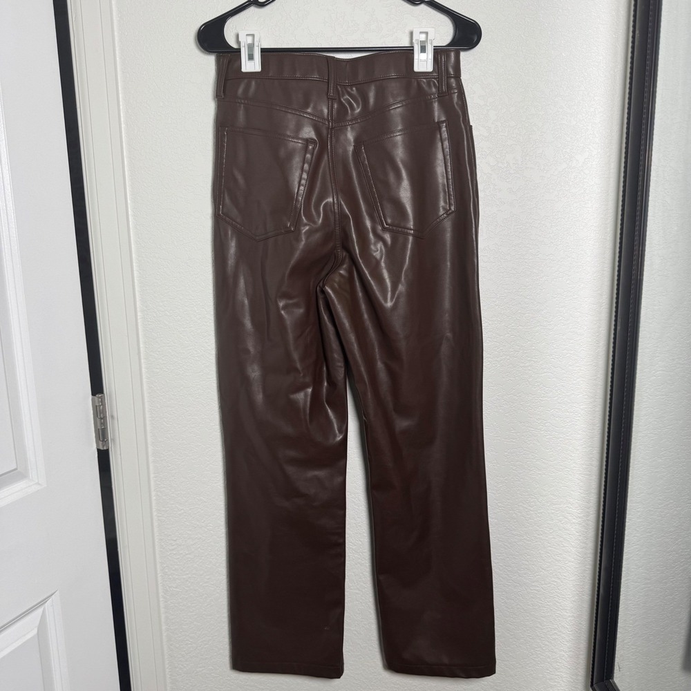 Abercrombie & Fitch Vegan Leather Pants Women 29 8S Brown 90s Straight High Rise - Picture 5 of 7